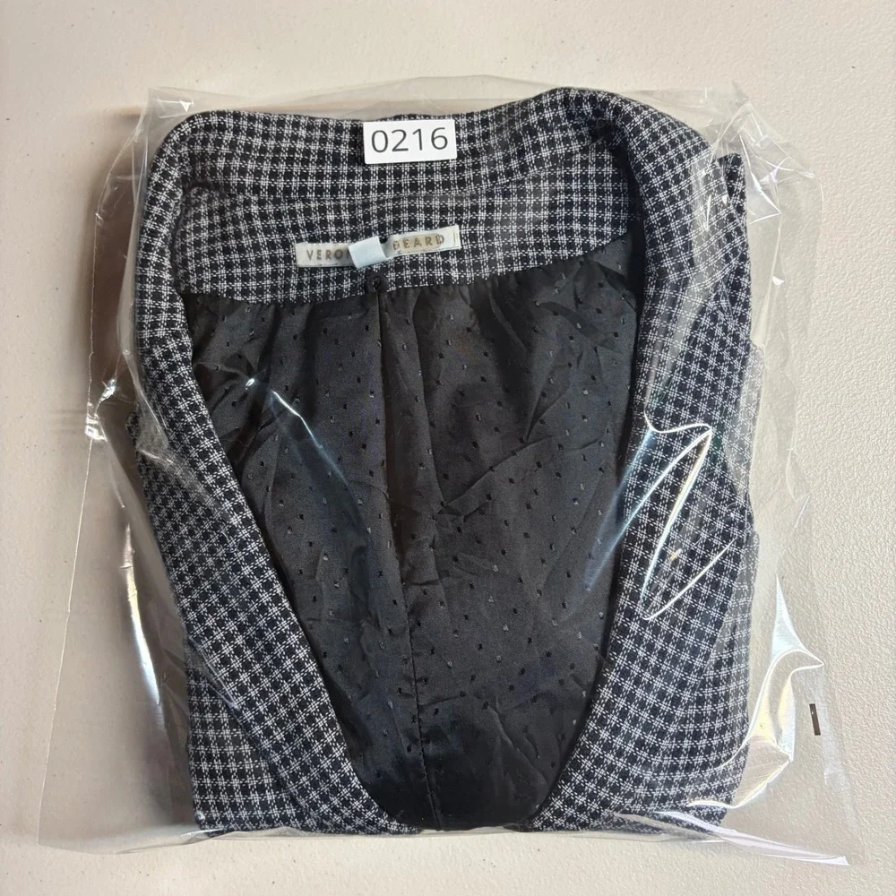 Veronica Beard Navy White Check Cotton Blazer Jacket Crest Button Womens 16